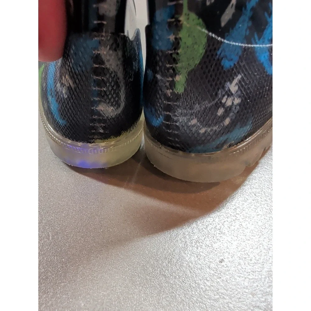 Kids Dinosaur Print Rubber Rain Boots Blue Green‎ Waterproof Pull On Size 7